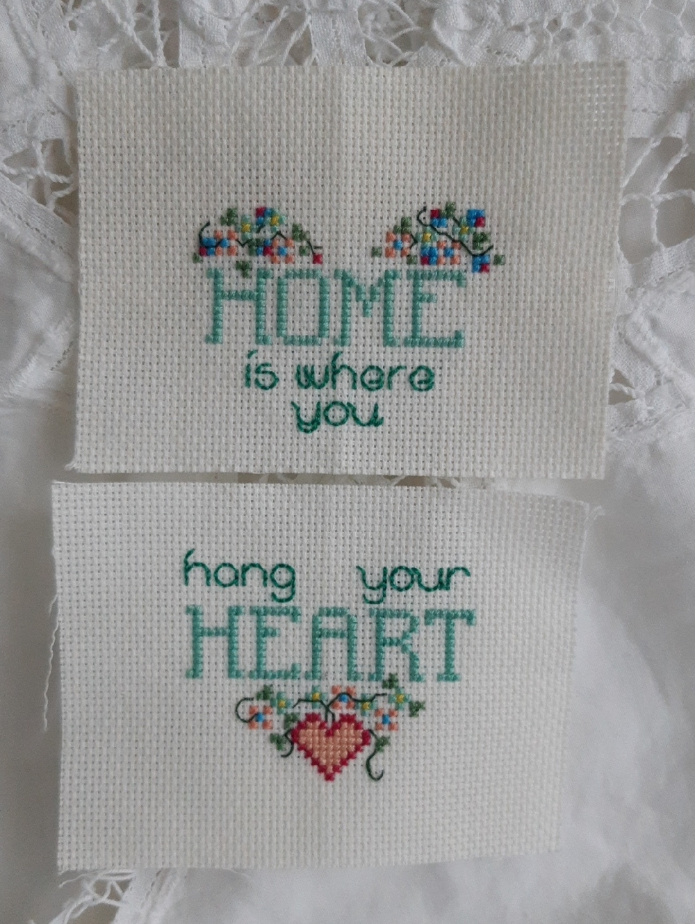 Embroidered Cross Stitch Labels - 'Home is Where You Hang Your Heart'
